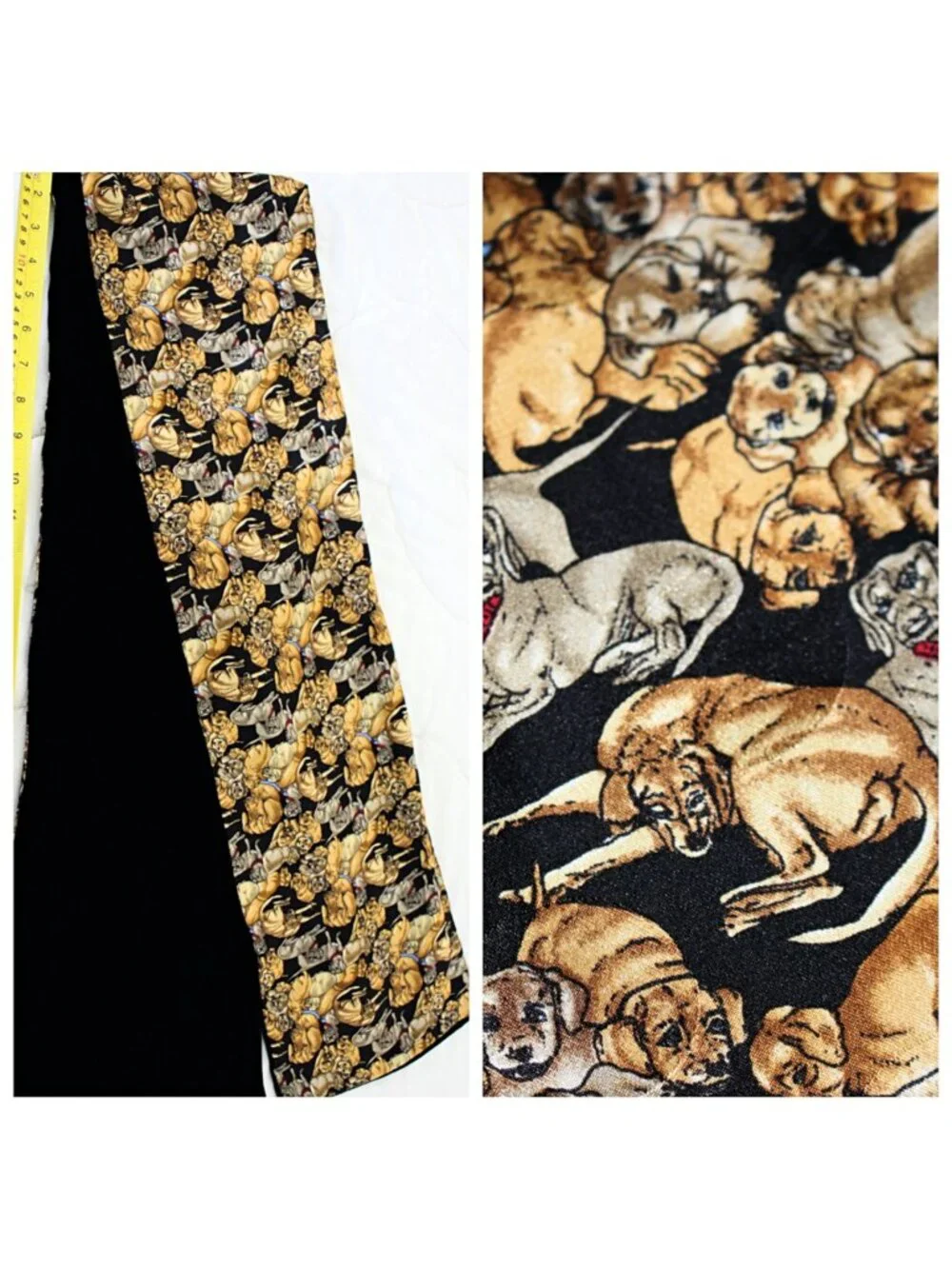 Vintage 1980s Silk + Velvet Dog Pattern Novelty Scarf, Nicole Miller Style, USA